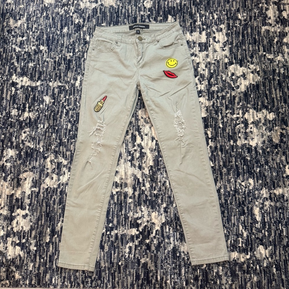 Ashley Mason Gray and Yellow Skinny Jeans